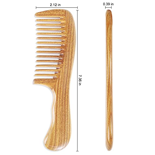 Onedor Handmade 100% Natural Green Sandalwood Hair Combs - Anti-Static Sandalwood Scent Natural Hair Detangler Wooden Comb (Wide Tooth) - style: Wide Tooth