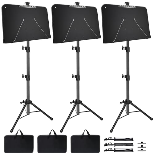 Mdvora 3 Pack Adjustable Sheet Music Stand, with Carry Bag Clip Holder - color: 3 pack black, size: Standard Version