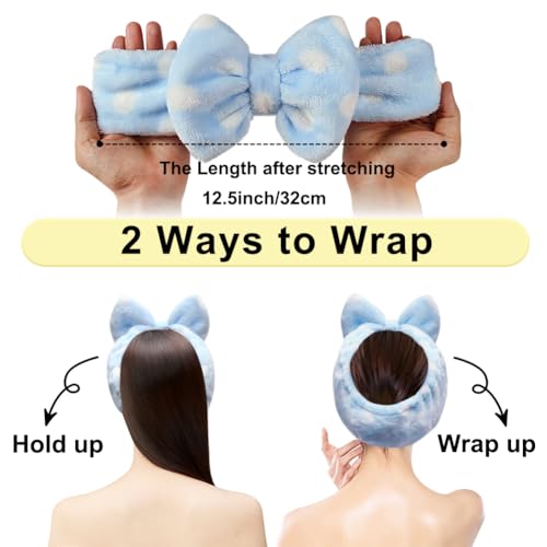 Shintop Sweet Super Soft Caroset Polka Dots Wash Cosmetic Headband - color: Light Blue