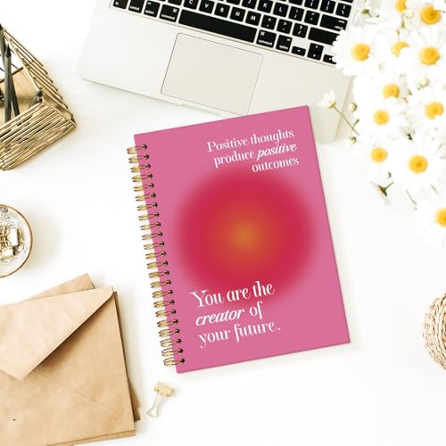 Wheatwin Positive Affirmations Spiral Notebook, Pink Aura Motivational Inspirational School Office Notebooks for Note Taking Work, Hardcover Spiral Notebook Gifts 5.5x8.3 - color: Pink aura