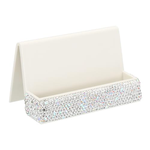 PATIKIL Business Card Holder for Desk, Rhinestone Business Card Holders Crystal Card Stand Organizer Cards Display for Office Exhibition, Silver - color: Silver
