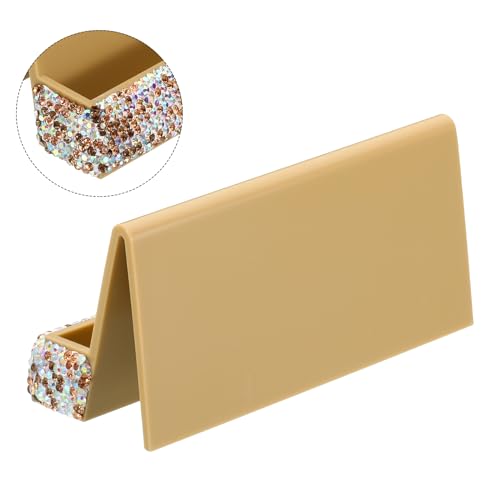 PATIKIL Business Card Holder for Desk, Rhinestone Business Card Holders Crystal Card Stand Organizer Cards Display for Office Exhibition, Gold Tone - color: Gold Tone