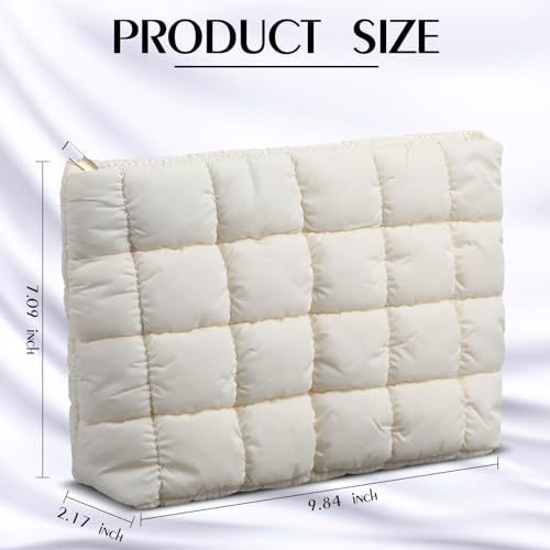 Hillban White Puffy Quilted Makeup Bag for Women Cosmetic Bag Gift, Classic - color: White, size: Classic