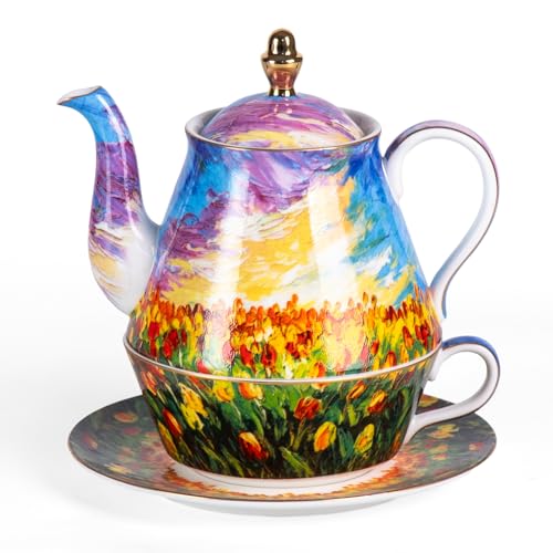 KAMMAK Tea for One Set, Ceramic Teapot, Bone China Tea Set, Cup and Saucer - color: Colorful-XY7