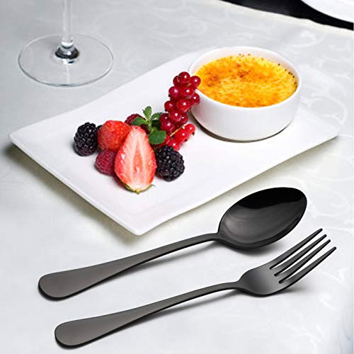 LIANYU 72-Piece Black Silverware Set with Steak Knives for 12, Stainless Steel Flatware Cutlery Set, Mirror Finish Tableware, Dishwasher Safe - color: Black