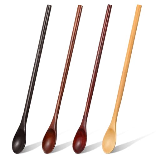 4 Pcs Wooden Tasting Spoons Long Handle 13 x 0.9 Inch for Cooking - size: 13 x 0.9 Inch