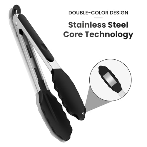 9-Inch Kitchen Tongs for Cooking with Silicone Tip,Black - color: 9"-Black