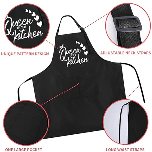 Rosoz Funny BBQ Black Chef Aprons for Men Adjustable Kitchen Cooking Aprons - color: Queen of the Kitchen