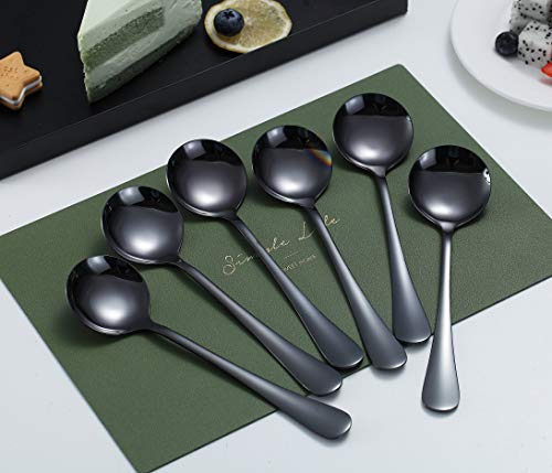Kyraton 6-Piece Stainless Steel Round Spoons - Black Titanium Plated, Dishwasher Safe - color: 3. 6 pieces black