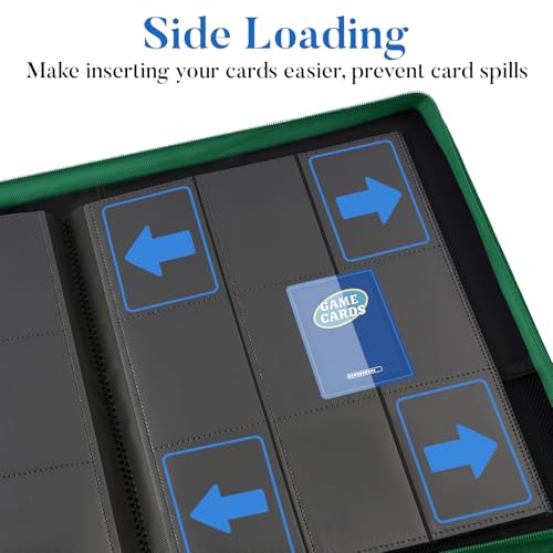 Premium Zip Card Binder, Fabmaker 9 Pocket Trading Card Binder PU Cover - color: Green, size: 9 Pocket - 13.9" x 10.5"