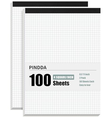 Graph Paper Notebook, 2 Pack, 8.5 x 11 Grid Paper, 4x4 Graph Ruled - color: 2 Pack-Squared (50 Sheets/Pad), size: 8.5" x 11"Portrait