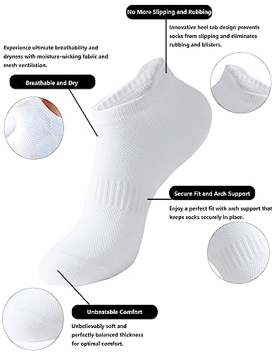 ACCFOD Womens Ankle Socks Athletic Running Low Cut Socks With Tab 6 Pairs - color: White/Black/Gray, size: 9-11