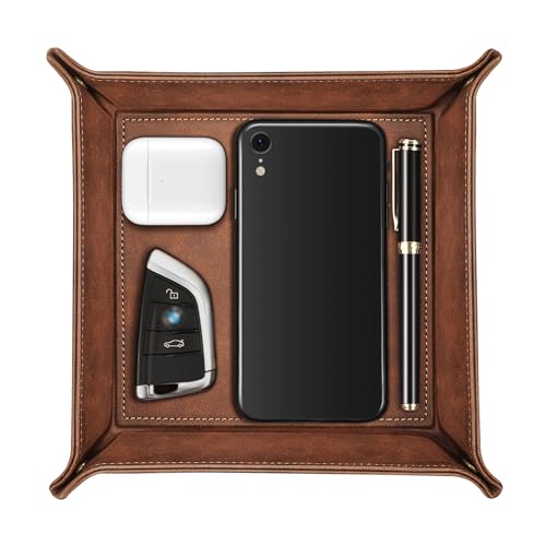 SITHON Valet Tray Desktop Storage Organizer Nightstand Caddy Holder - color: Brown