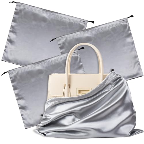 Vonty Grey Satin Dust Bags 3 Pack Drawstring Pouch for Purse, 23.6x19.6in - color: Grey, size: 23.6 x 19.6