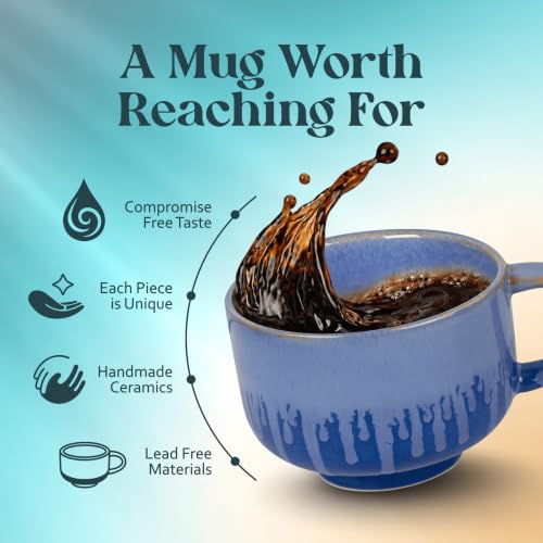 NOVA CERAMICS Blue Coffee Mug - 16 oz Ceramic Mug with Handle - Neptune - color: Neptune