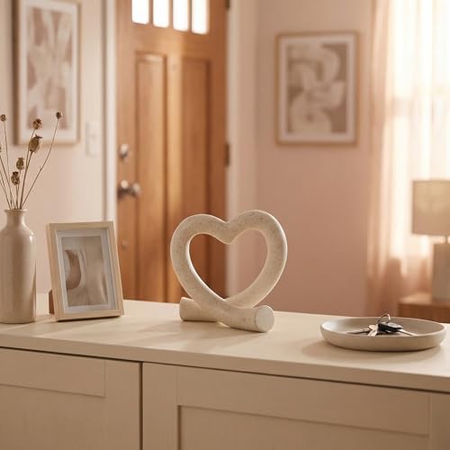 Lescafita Heart Decor Sculpture, Love Heart Statue Minimalist Modern Home Decor for Living Room Bedroom Desk Shelf Coffee Table, Romantic Meaningful Gift - color: Off-white