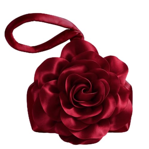 BABEYOND Women's Flower Satin Evening Bags Triangle Clutch Purses - color: Red