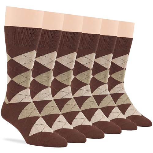 7BIGSTARS Men Cotton Patterned Crew Dress Socks 4-6 Pack, L 9-12 - color: 06a - Argyle, Brown-beige/Tan (Ar05)