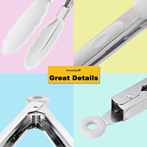 HINMAY Silicone Kitchen Tongs 9-Inch Basics Tongs, Set of 3 (White) - color: White
