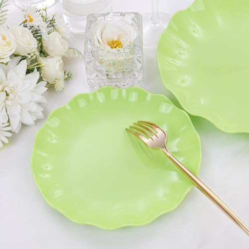 LIYH 24Pcs Green Unbreakable Plastic Plates for Birthday Scalloped - color: Green, size: 24(12 Guests)