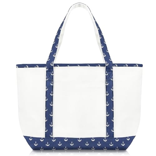 DALIX 23" Premium 24 oz. Cotton Canvas Shopping Tote Bag - color: Navy Blue Anchor
