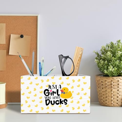 Yellow Duck Pen Holder for Desk, Gifts for Duck Lovers Pencil Organizer, Just a Girl Who Loves Ducks Wooden Box Sign Desk Decor for Home Office Decoration - color: DUCKS