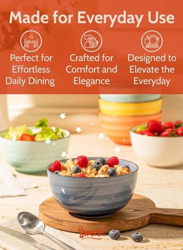 Sweese Cereal Bowl - 20 Oz Soup Bowls Set of 6 for Cereal, Snack, Rice, Salad, Side Dishes, Porcelain Bowls for Kitchen Decor, LEAD & CADMIUM FREE, Multicolor, Hot Assorted Colors - color: Hot Assorted Colors, size: 20 Ounce