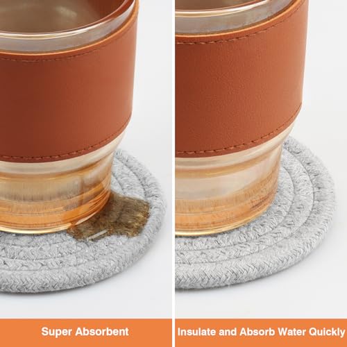 4.8" Boho Cotton Drink Coasters Set of 2 - Absorbent Fabric Mug Pads for Coffee Tea Drinks, Minimalist Durable Neutral Cup Mats for Desk, Nightstand Table Furniture, Gift for Home Office (Cloud Grey) - color: Cloud Grey