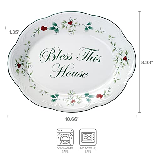 Pfaltzgraff Winterberry Bless This House Plate - 11-Inch - size: 10.5 x 8.5 inch (Single), style: Serving Platter