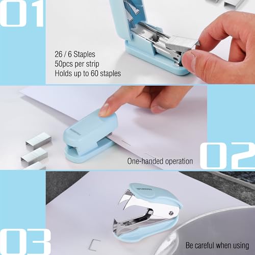 WORKPRO Mini Stapler with Staples, Blue Stapler with Remover, 2000 Staples - color: Blue