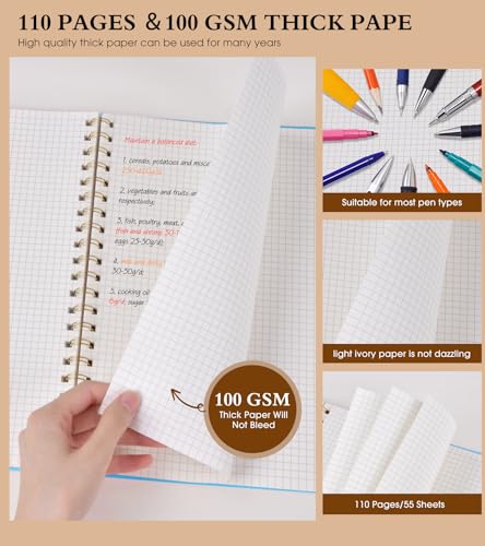 Graph Paper Notebook, Spiral Notebook Journal 8.5” x 11”, A4 Large Grid Notebooks for Women Men, 100 GSM Graph Paper, Plastic Hardcover Spiral Graphing Journals for Work School Engineerin, Blue - color: Blue, size: Graph