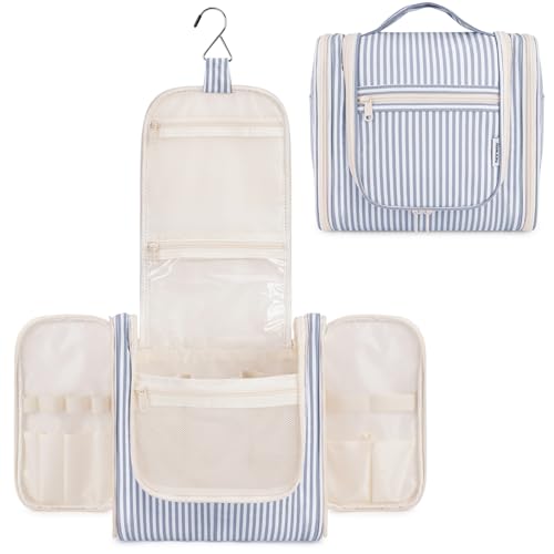 Narwey Large Hanging Travel Toiletry Bag for Women, Makeup Cosmetic Bag - color: CA-Greyish Blue Stripe, size: Large