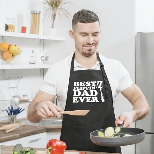 Funny Apron for Men Women,Humorous Kitchen Apron- Grilling Cooking BBQ Accessories, Gift for Dad Husband - color: Best Flippin' Dad Ever