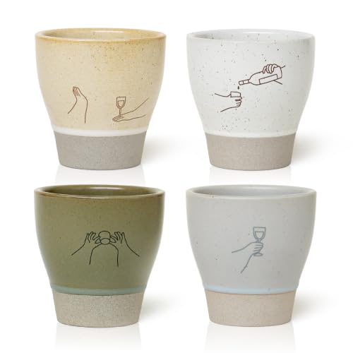 Jottings Retro Cute Handleless Japanese Tea Ceramic Cup 6.5 oz, Set of 4 - color: bridal shower/housewarming gift
