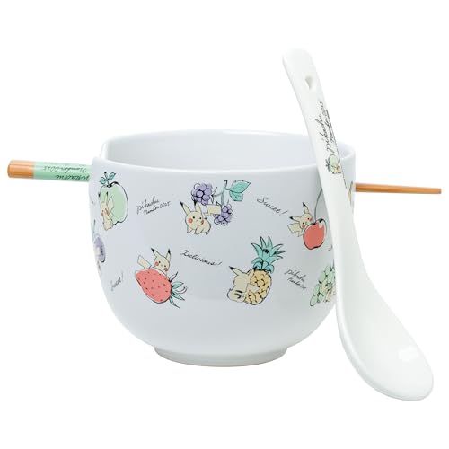 Silver Buffalo Pokémon Pikachu Fruit, Ramen Bowl with Chopsticks, 20oz - color: Pokemon Pikachu Fruits Spoon, size: 20 Ounces (With Spoon)