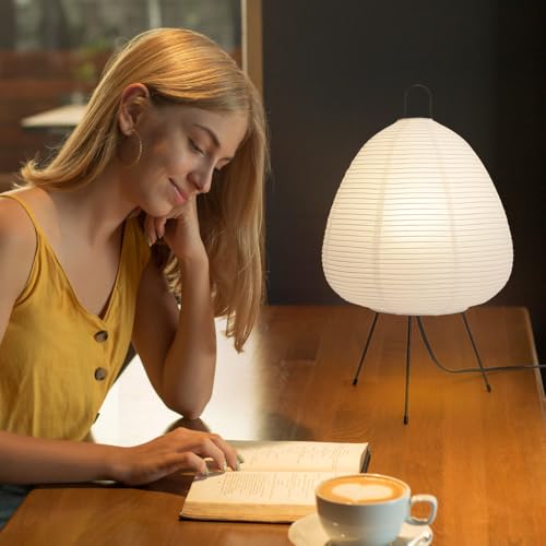 Japanese Rice Paper Lamp,Table Lamps for Living Room,Paper Lanterns,Noguchi Akari Japandi Lamp,Japanese Decor Desk Light,Tripod Table Lamps for Bedroom,Bedside or Tabletop,E26 Base,Button Control - style: Japanese Style