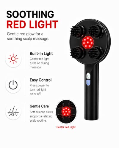 COMFIER Scalp Massager Hair Growth, Cordless Head Massager with Red Light - color: Black
