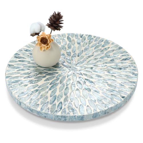 Reallnaive Mother of Pearl Lazy Susan, Round, Blue Floral Petal - color: Blue Floral Petal, style: Round