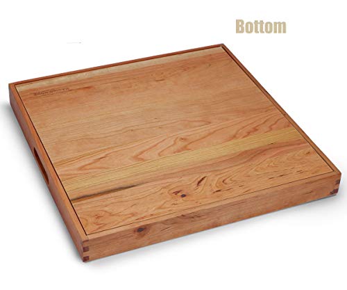 19"x 19" Large Cherry Wood Square Ottoman Serving Tray with Handles - color: Cherry Wood