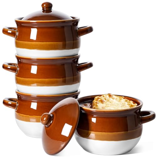 LE TAUCI French Onion Soup Bowls with Lids, Handles, 16 oz, Set of 4 - size: 16 OZ