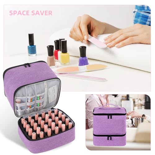 Travel Nail Polish Organizer, Holds 30 Bottles (15ml), Double-layer Nail Polish Carrying Case, Large Capacity Portable Storage Bag for Nail Varnish and Manicure Set - color: Purple