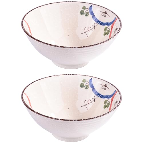 Ceramic Ramen Bowl Set of 2, 8.3‘’ Large Noodle Bowls with Floral Pattern - color: WC