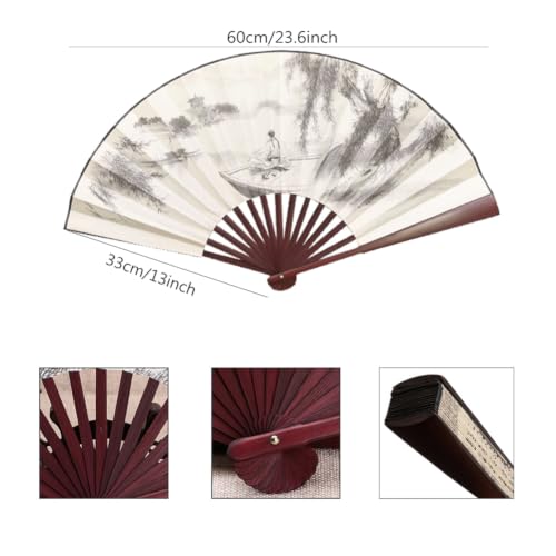 Fox Baby 2 Pcs Large Folding Hand Fans,13 inch Bamboo Fabric Fans with Chinese Traditional Painting for Performance,Decorations (Spring & Lake) - color: Spring & Lake