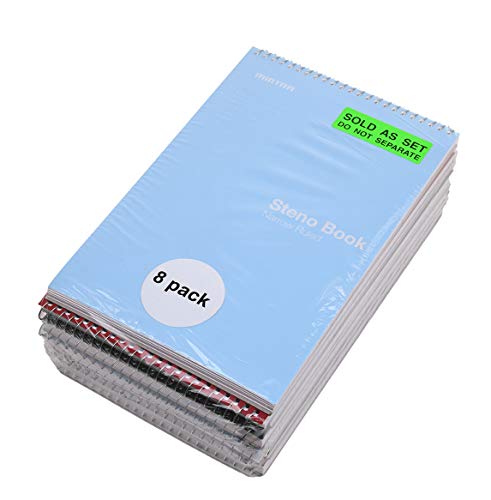 Mintra Office Steno Books Set - Top-Spiral Bound, Narrow Ruled, 100 White Tint Sheets, Poly Covered Notebooks for Office & School, Colorful Arctic Ice, Green Olive, Charcoal, Chili Oil, 6"x9", 8 Pack - color: Poly Steno 8pk (Arctic Ice, Green Olive, Charc