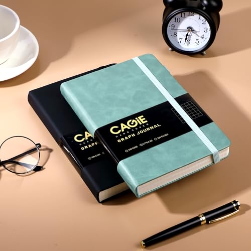 CAGIE Graph Paper Notebook- 320 Pages 100 GSM Graphing Grid Journal A5 Hardcover Leather Quad Ruled Notebooks for Engineering, Math, Work, Green - color: Green, style: Graph A5