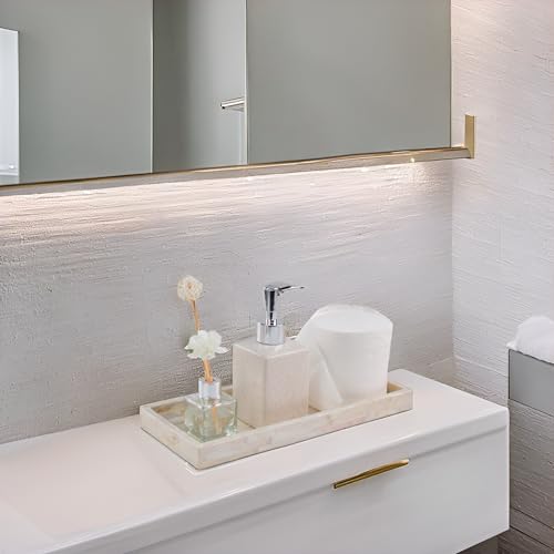 PEMAR Set of 2 Mother of Pearl Bathroom Tray for Counter, 11" Wooden Vanity Tray for Perfume Makeup Kitchen Sink Countertop Organizer, Toilet Tank Tray, Valet Tray (White Tiles) - color: White Tile