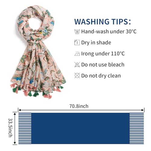 QIUTIMIY Scarf for Women Lightweight Soft Floral Leopard Printed Scarves Fall Winter Fashion Shawl Wrap with Fringe - color: Flower-pink Green