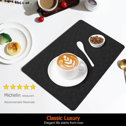 Black Halloween Plastic Placemats Set of 8, Faux Leather Table Mats - color: Black