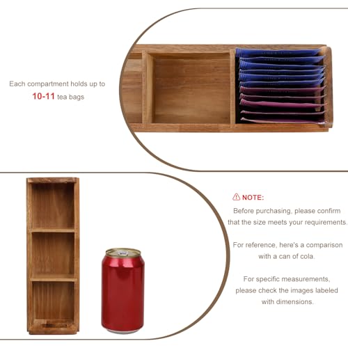 HTB Acacia Wood Small Tea Bag Box with 3 Compartments for Counter Drawer - color: Acaica Wood 1PCS
