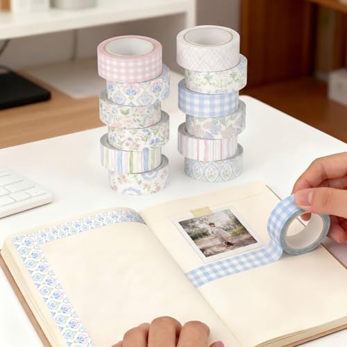 Gueevin 24 Rolls Floral Washi Tapes Set Scrapbook Supplies, Flower and Bows - style: Flower and Bows
